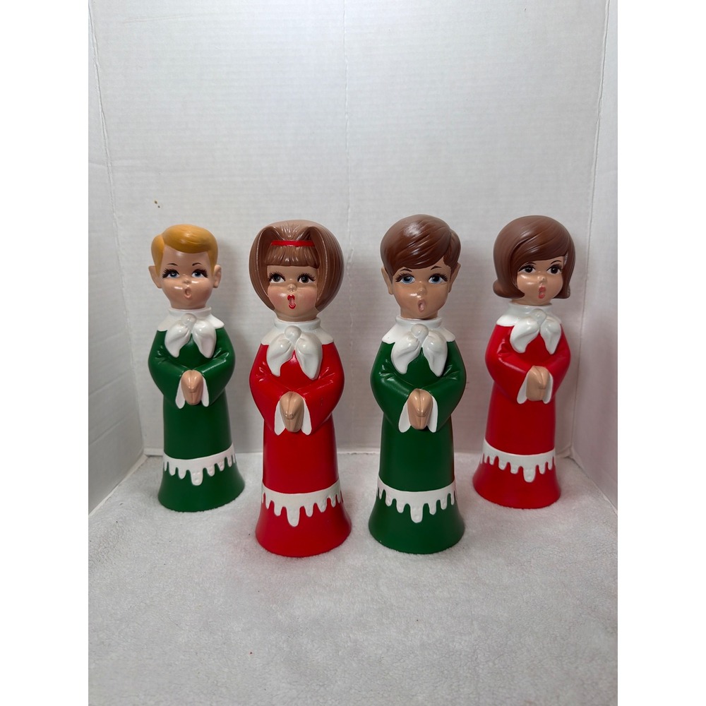 VTG MCM 10"Christmas Choir Caroler Figurine Set 4pc Red Green Holiday Decor